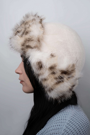 Шапка ушанка на кнопке МИНИ ЭКО НОРКА+РЫСЬ зима жен. 25/26 0Y-00018997